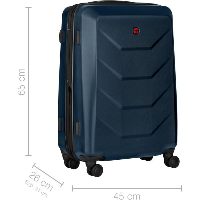 WENGER Pryo Hard Shell Suitcase with 4 Wheels, Trolley, Medium Size, 59 (67) L, Security Lock, for Men, Travel Vacation, 612537 (Blue, M)
