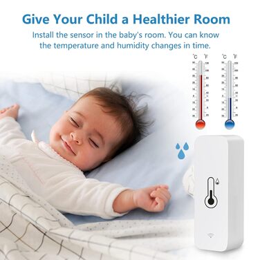 WLAN Smart Thermometer Hygrometer, Digital Mini Indoor Temperature and Humidity Sensor, Room Temperature Humidity Sensor App Remote Control for Greenhouse Basement, Compatible with Alexa/Google Home. 4Pack