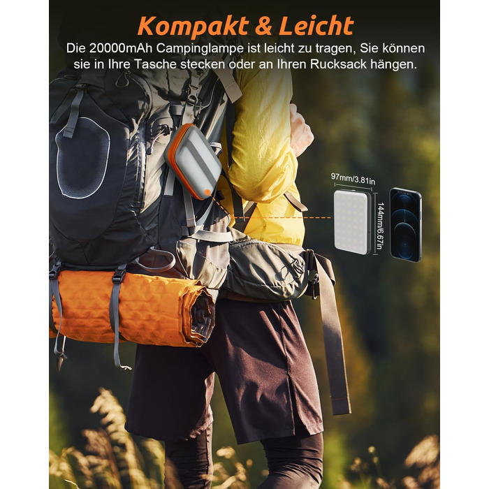 Eventek LED Camping Lantern 4000LM, 20000mAh Power Bank USB Rechargeable Tent Lamp up to 144 Hours, IPX5 Waterproof Camping Lamp with 4 Light Modes for Reading, Tent, Fishing, Blackout