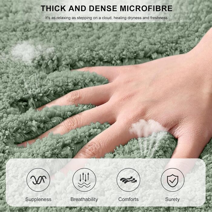 Килимок для ванної кімнати 50x80 см, антиковзаючий, м'який, швидковисихаючий, з високим ворсом, з мікрофібри, для ванни, душу та ванної кімнати (зелений) 80 x 50 см (прямокутний), зелений