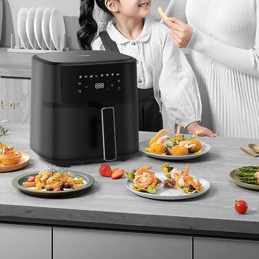 iceagle Hot Air Fryer 6.5 L Airfryer XL - Fryer Without Fat with Metal Interior | 1700W Hot Air Fryer with 8 Cooking Programs, Digital Display, with German Recipe Book