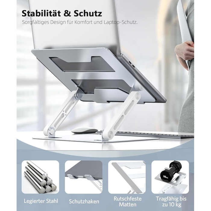Adjustable Laptop Stand for Desk - 360° Rotating Base, Ergonomic Riser for MacBook Pro/Air, HP, Dell, Lenovo (10-17 inch)