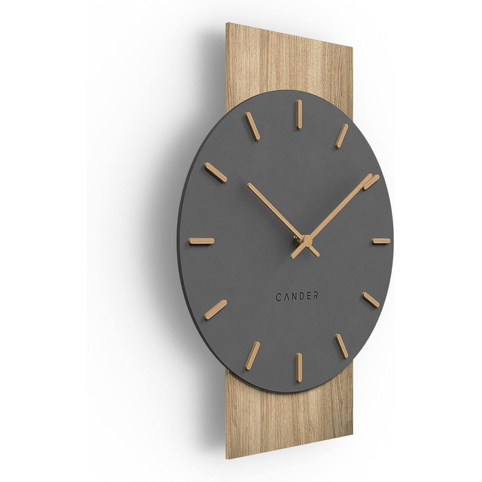 Cander Berlin MNU 2630 Z Wall Clock Silent 41 cm No Ticking Sounds Living Room Modern Vintage Gray Black Wooden Hands