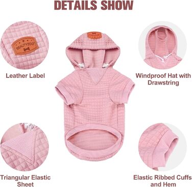BEAUTYZOO Dog Hoodie for Small, Medium and Large Dogs, Winter, Autumn, Warm Dog Clothes for Puppies, S, M, Dogs, Girls, Boys, Dog Sweater, Shirt, Hoodies with Pocket, (XXS (Back: 8