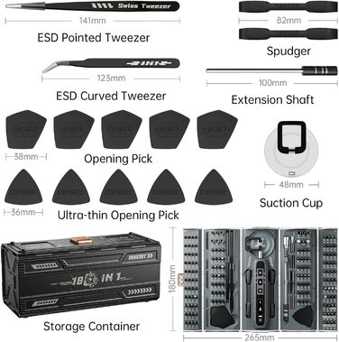 Електрична викрутка JAKEMY 180 в 1 з 3 режимами крутного моменту, набір для дрібної механіки, моделювання, міні-викрутка з акумулятором для ноутбука, телефону, годинника, окулярів