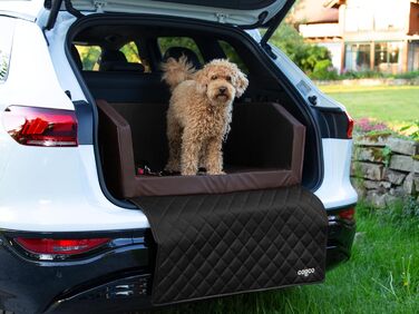 CopcoPet Автомобільне ліжко для собак у багажник 100x80x38см, штучна шкіра, захист багажника, водовідштовхувальне, стійке до подряпин, з захисним покриттям, антиковзаюче, міцне, з системою ременів (Коричневий/Чорний)