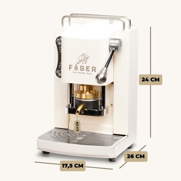 Кавова машина FABER Pro Mini Deluxe для ESE-подушечок 44 мм, хром, латунний прес, Pure White