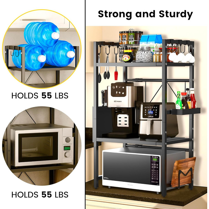 Висувна підставка для мікрохвильової печі на 3 яруси – 2 полиці, органайзер для кухонного столу – стійка для аірфрая, тостера та кавоварки
