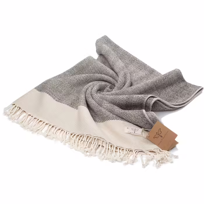 Smyrna Turkish 100% Cotton Herringbone Throw Blanket | Best Quality | Large 127x152cm Cozy Blanket | Made in Turkey | Machine Washable | Premium Luxury Bath Towel & Picnic Blanket - (152 x 205 cm, Beige)