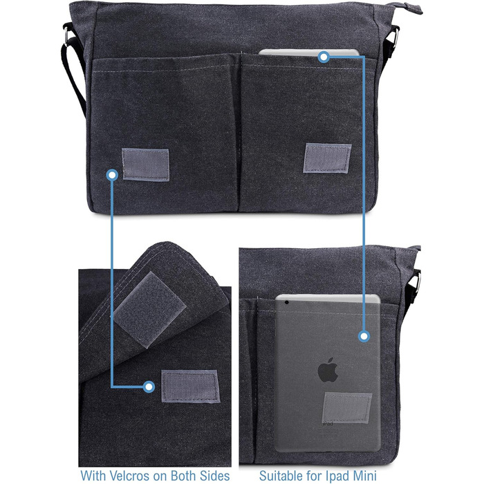 TRAVANDO Laptop Bag 14-16 Inch Laptop Bag Men's Shoulder Bag Canvas Sailcloth Messenger Bag Short Trip Bag Messenger Bag Men for Work School Leisure Notebook Bag (Black)