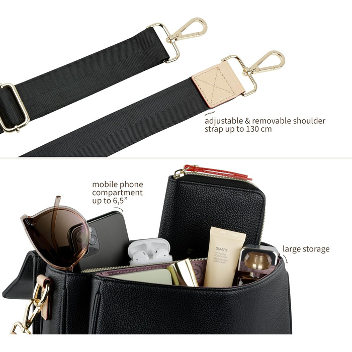 Сумка Bugatti Ella Classic чорна для жінок з екошкіри через плече та з ручками