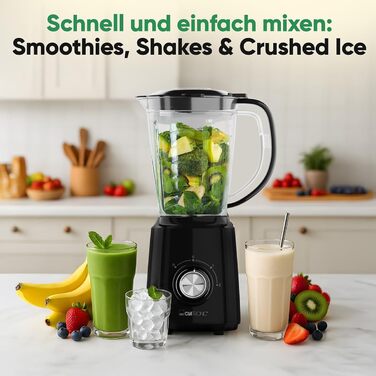 Міксер Clatronic® UM 3826 500W: 1.5л, нержавіюча сталь, подрібнення льоду, 3 швидкості, Turbo-функція, чорний