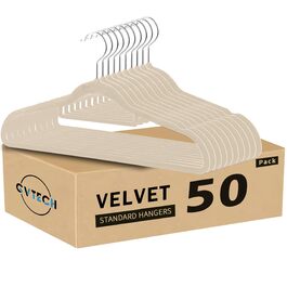 Плечики оксамитові GVTECH (50 шт) для одягу: антиковзні, з гачком 360°, для пальто, штанів, білі, 45 см