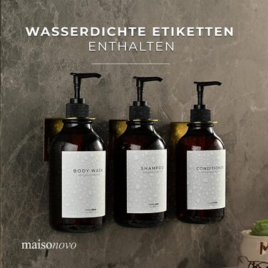 Шампунь MaisoNovo: набір з 3 пляшок для наповнення (500 мл) з дозатором, колір - бурштиновий, чорний насос