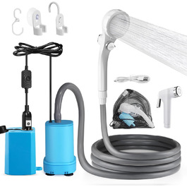 AUTOPkio Camping Shower with Battery, 12V 24V Portable Outdoor Camp Shower Set 4500mAh Rechargeable with Pump for RV, Travel, Car Washing