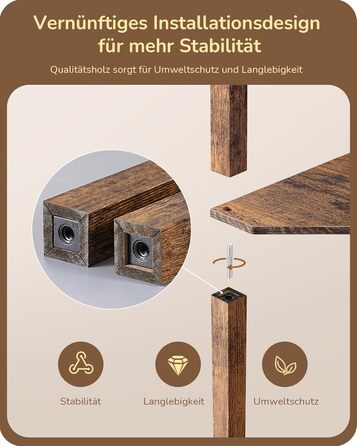 LED торшер EDISHINE з 4 дерев'яними полицями, регульоване освітлення, 3 колірні температури, поворотний світловий стержень, підсвічування полиць, футовий вимикач, вінтажний коричневий