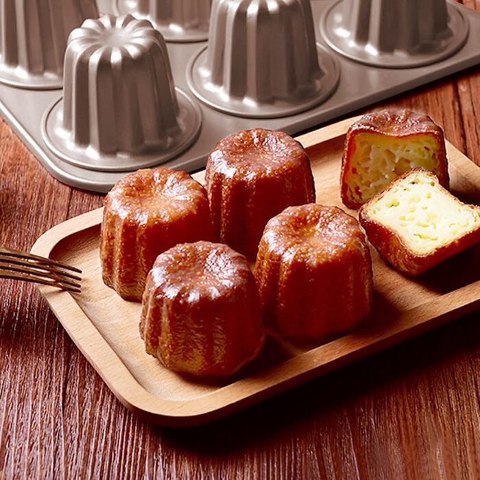 Canelé Moulds, Mini Cake Tins for Baking - Canelé Moulds, Bordelaise Bakeware, Non-Stick French Pastry Mold, Muffin Tin, Panna Cotta Moulds for Cannelé, Cupcake, Jelly, Carbon Steel, 6 Cavity