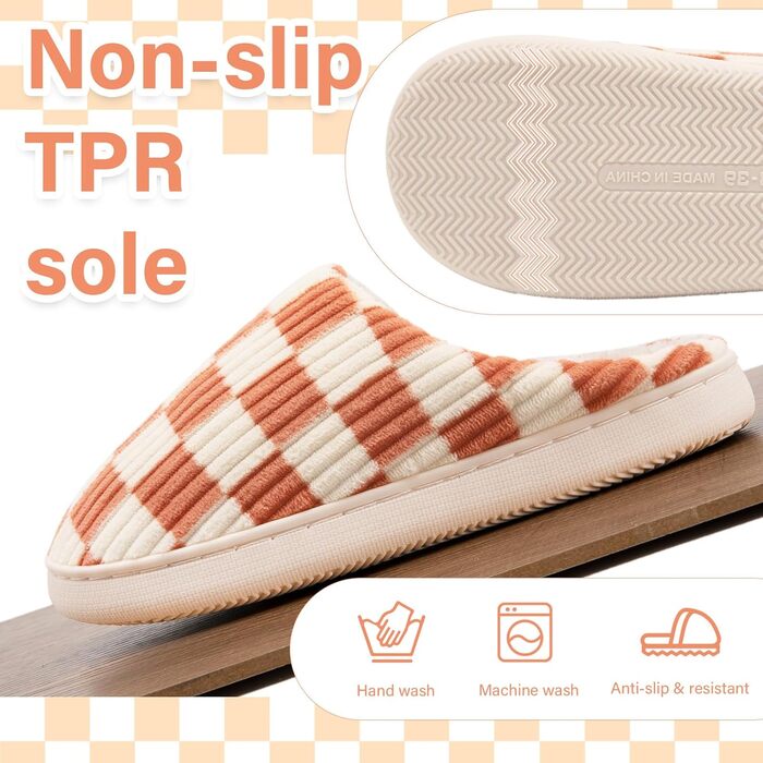 Тапочки додому для жінок та чоловіків Guyarns з м'якої плюшевої піни з пам'яті, в клітинку, з неслизькою підошвою, у формі хмари, для спальні, в приміщенні та на вулиці, розмір 38/39 EU, помаранчеві
