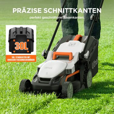 Litheli cordless lawn mower, 20V/33cm cutting width, up to 200 m², 30L collection box, 25-65 mm cutting height, incl. 4.0 Ah battery