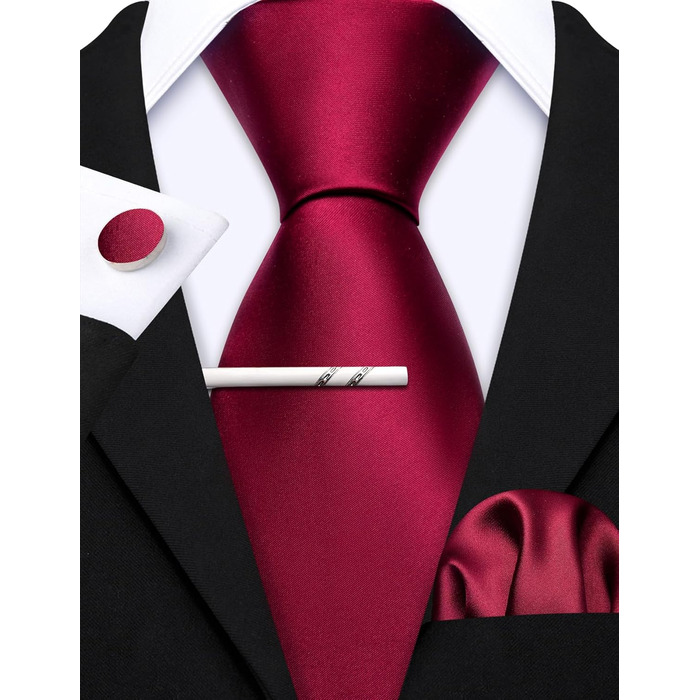 Набір краваток Barry.Wang: класичний однотонний шовковий краватка, нагрудна хустинка, запонки, затискач для краватки - ідеально для весілля та свят