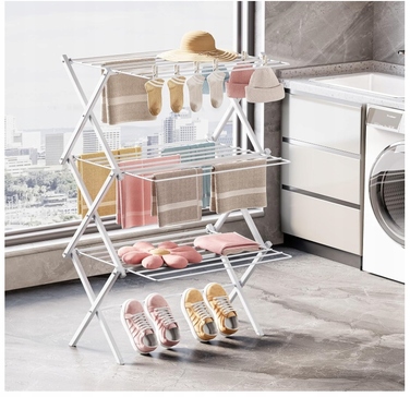 Металева складана сушарка для одягу, 3 рівні, біла — зручність у кожній деталі