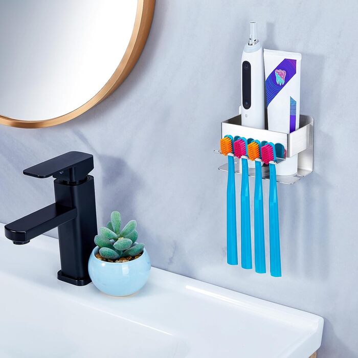 Тримач для зубних щіток настінний, для електричної зубної щітки, органайзер для насадок, срібний, без свердління