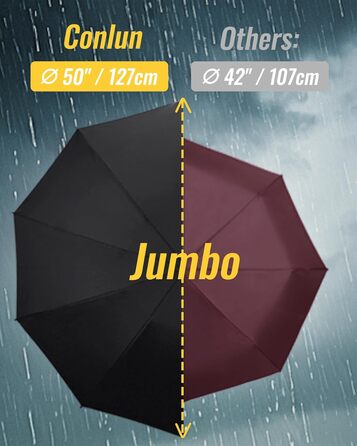 Чоловічий складаний парасоль від дощу Conlun Kompakter, штормостійкий, 127 см, чорний