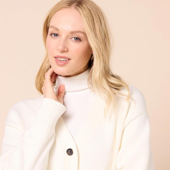 Кардиган-пуловер Aazon Essentials з V-подібним вирізом та вільним кроєм (XXL, кремовий)