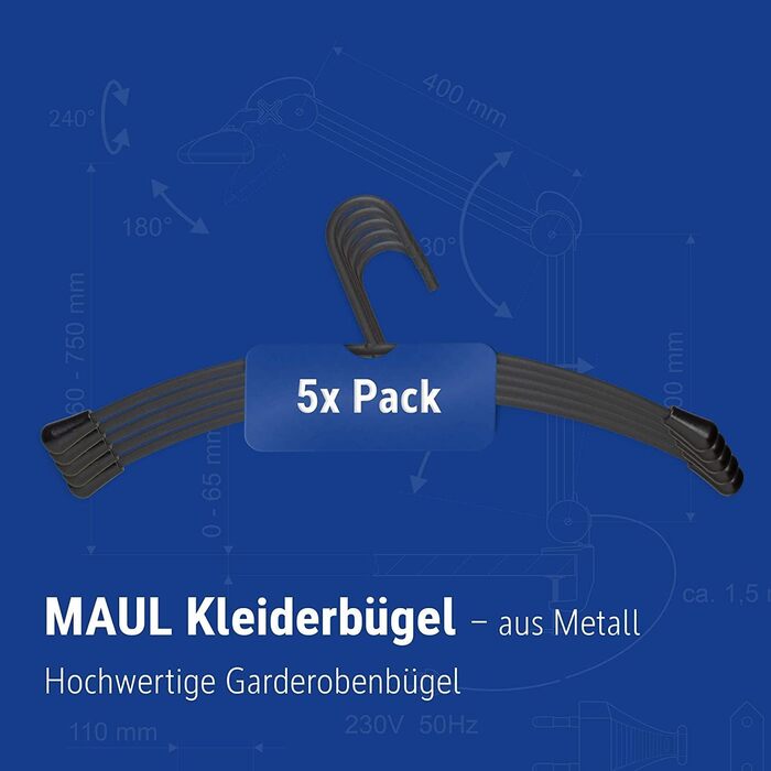 MAUL Clothes Hangers – modern steel clothes hangers in an elegant design – stable and durable hangers for clothing – black – 5-piece set