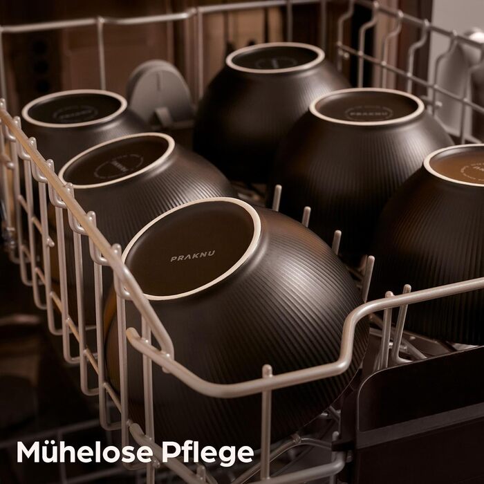 Набір мисок для мюслі Praknu (6 шт.) 700 мл - кераміка, чорний матовий - для супу, салату, мюслі. Можна використовувати в мікрохвильовій печі та мити в посудомийній машині.