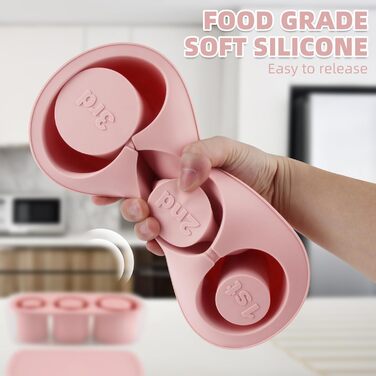 Силіконові форми для льоду Fu Store з кришкою та контейнером, для стаканів 850-1134 мл, 3 шт, великі, рожеві – для охолодження коктейлів, віскі, напоїв, соку, кави, легке наповнення