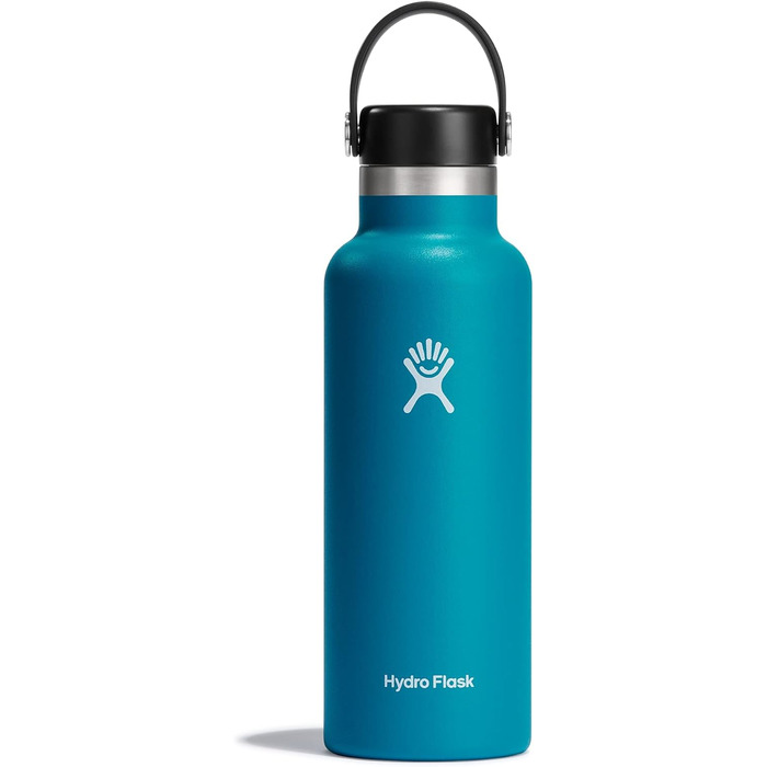 HYDRO FLASK - 532ml (18oz) Water Bottle - Vacuum-Insulated Stainless Steel Water Bottle - Sports Bottle with Leak-Proof Flex Cap & Strap - Dishwasher-Safe Thermos Bottle - Wide Mouth - Laguna