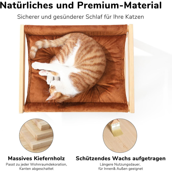 Cat bed and dog bed, elevated, large, and breathable, made of high-quality birch plywood, 53W x 42L x 25H cm - ideal for cats and small dogs (Brown color)
