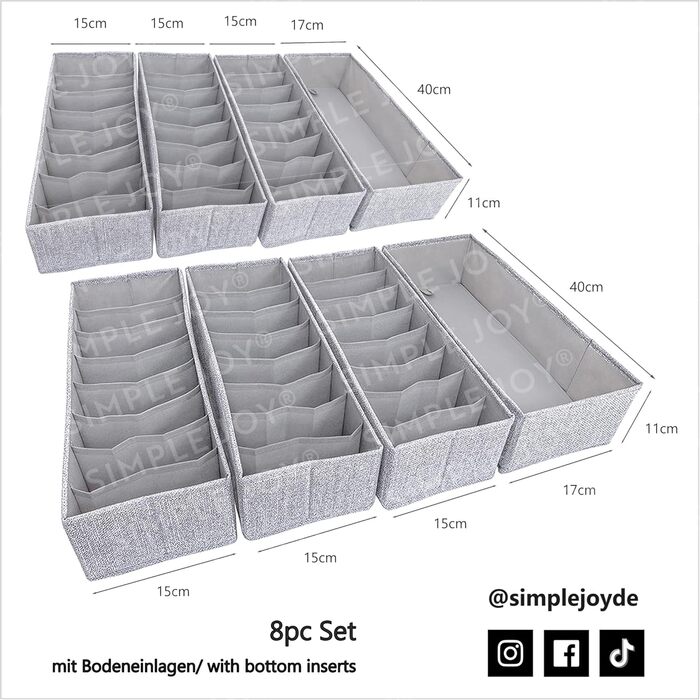 SIMPLE JOY® HEMNES Double Organizer for IKEA HEMNES Double Dresser; THE ORIGINAL; custom fit; Sturdy base; Drawer organization system for baby supplies, baby clothes, socks; 8-piece set