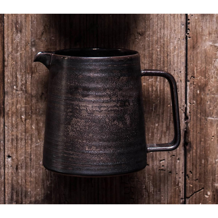 Versatile ceramic pitcher with cream-colored stoneware, ceramic coffee-tea decanter and coffee pot, retro metallic glaze, 460ml