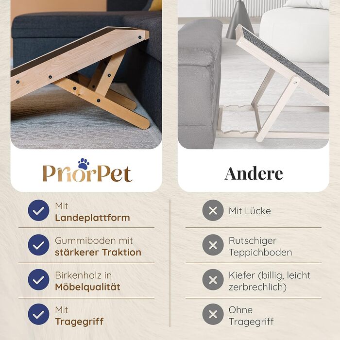 Рампа для собак Hunderampe: регульована дерев'яна пандус для собак маленьких та великих порід - 18-53 см, для ліжка/дивану, з антиковзким покриттям