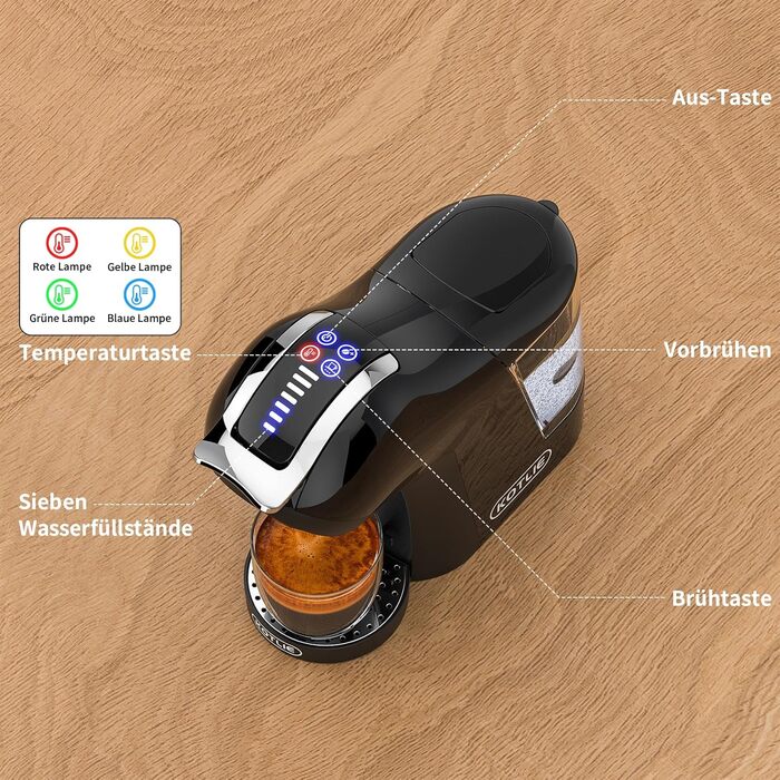 Кавомашина KOTLIE 5-в-1 для капсул, меленої кави та ESE (44 мм), чорна (EM-308A)