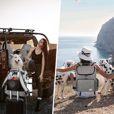 Чемодан для собак Modoker, сумка-переноска для тварин, схвалена авіакомпаніями, з органайзером, плечовим ременем, 2 контейнерами для корму та 2 складаними мисками (сірий)