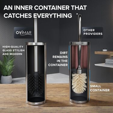 Набір для чищення унітазу Ingoy | Силіконова щітка для унітазу | Чорний | з нержавіючої сталі з кришкою | для ванної та гостьового WC | знімний насадкою | Сріблястий дизайн