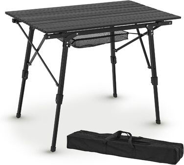 Стол для кемпінгу Juskys Picco - алюмінієвий, 90x52 см, легкий, складний, регульований по висоті - для кемпінгу, саду, відпочинку на природі. Чорний