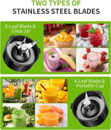 Блендер GDOR 1200W з 1,5л скляною колбою та 650мл стаканом для подорожей, 3 швидкості, професійний, для смузі, шейків, заморожених напоїв та соусів