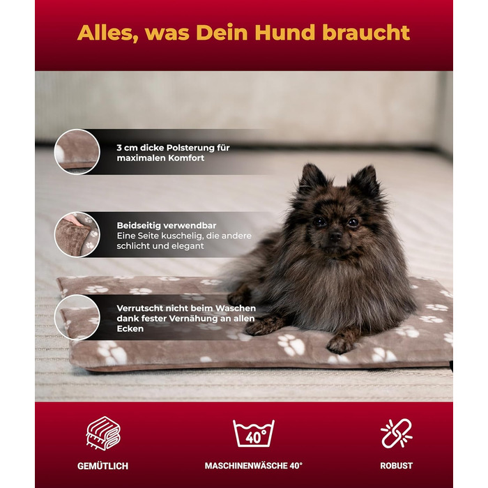 Підстилка для собак XS (45x65 см) – двостороння, м'яка, з наповнювачем 3 см – для дивана, авто, переноски – Tatze Beige, Made in Germany 45 x 65 см Tatze Beige