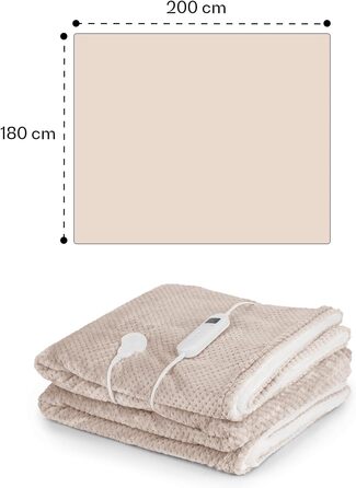 Електрична ковдра Klarstein XXL: тепла та затишна ковдра для ліжка, дивану та кемпінгу (200x180 см, пісочний колір)