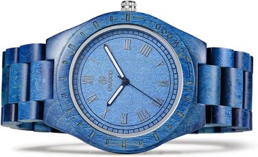 Чоловічий дерев'яний годинник Uwood серії Uw1001blue: ручна робота, кварцовий механізм, аналоговий циферблат, римські цифри, сандалове дерево, вінтажний стиль