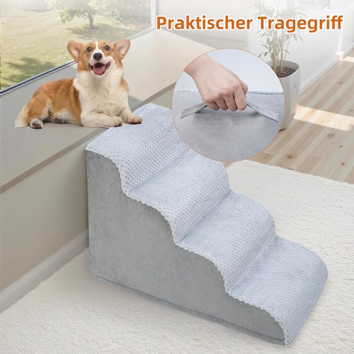 Східці для собак KSIIA - 3 ступені, 40 см, для маленьких собак та котів. Зручні сходинки для доступу до ліжка, дивану, софи та авто. Розмір: 40x57x40 см, сірий колір.