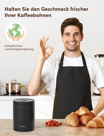 OUTPEAK 2025 Kilo Auto Вакуумна кавова банка 1,8L для 601.0 г кавових зерен, автоматичне керування, бак з нержавіючої сталі з ложкою, свіжість на 6 місяців (Вибір чемпіона бариста) 1.8L-S/Steel-Space Grey