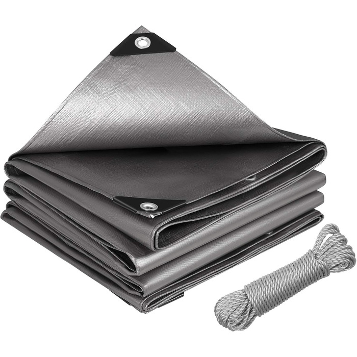 280g/m² Cover Sheet Fabric Sheet 4x4m made of PE [without recovered materials], waterproof and reinforced tarpaulin for garden furniture, pool, car, trampoline, with 16m rope for securing.