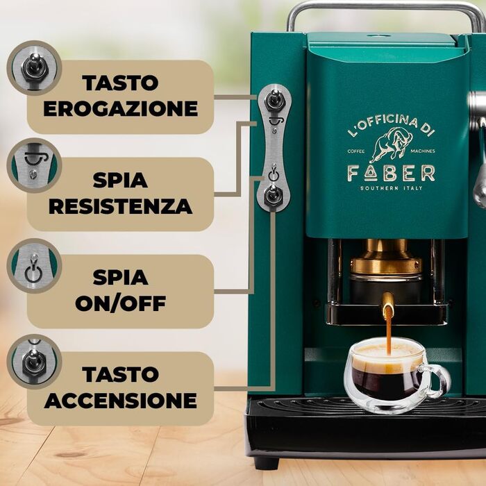 Кавомашина FABER Pro Deluxe | Еспресо на паді 44 мм | Хромоване покриття | Пресована камера з латуні