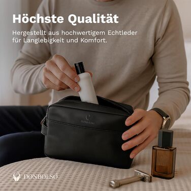 Сумка для косметики DONBOLSO Stockholm - Преміум шкіряна сумка для подорожей - Шкіряна косметичка для жінок та чоловіків з великою кількістю відділень - 25x13x15 см, Вінтажний чорний колір