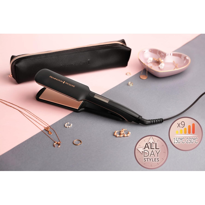 Випрямляч для волосся Remington Proluxe S9150B: широкі керамічні пластини, технологія OPTIheat, цифровий дисплей